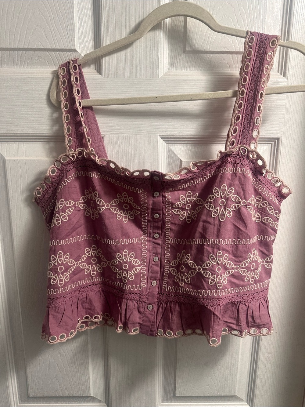 American Eagle purple Embroidered Button-Front Copped cami